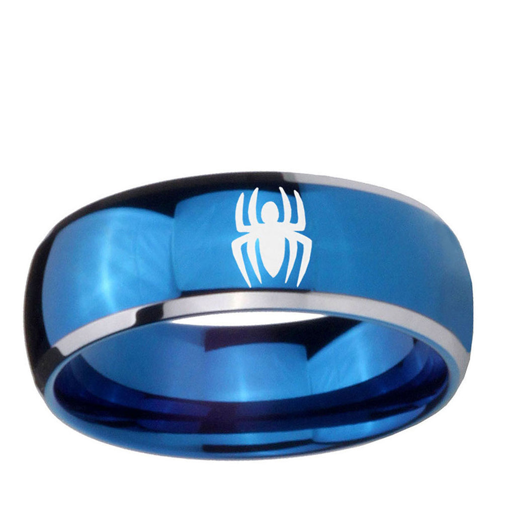 5mm Spiderman Dome Blue 2 Tone Tungsten Engraved Ring