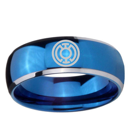 5mm Blue Lantern Dome Two Tone Blue Unique Mens Wedding Ring