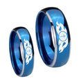 Flamed Cross Dome Blue 2 Tone Tungsten Couple Band Set