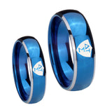 Bride and Groom Greek CTR Dome Blue 2 Tone Tungsten Carbide Engraved Ring Set