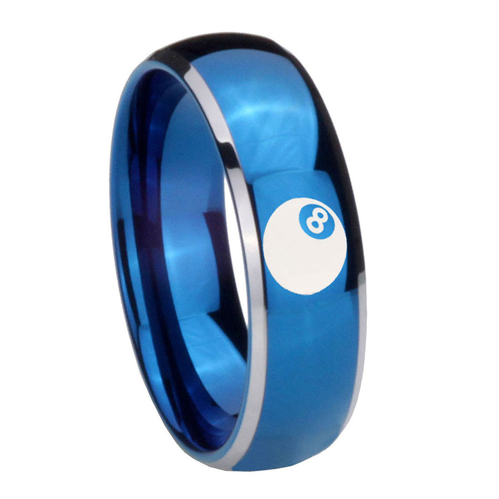 8mm 8 Ball Dome Blue 2 Tone Tungsten Men's Engagement Ring