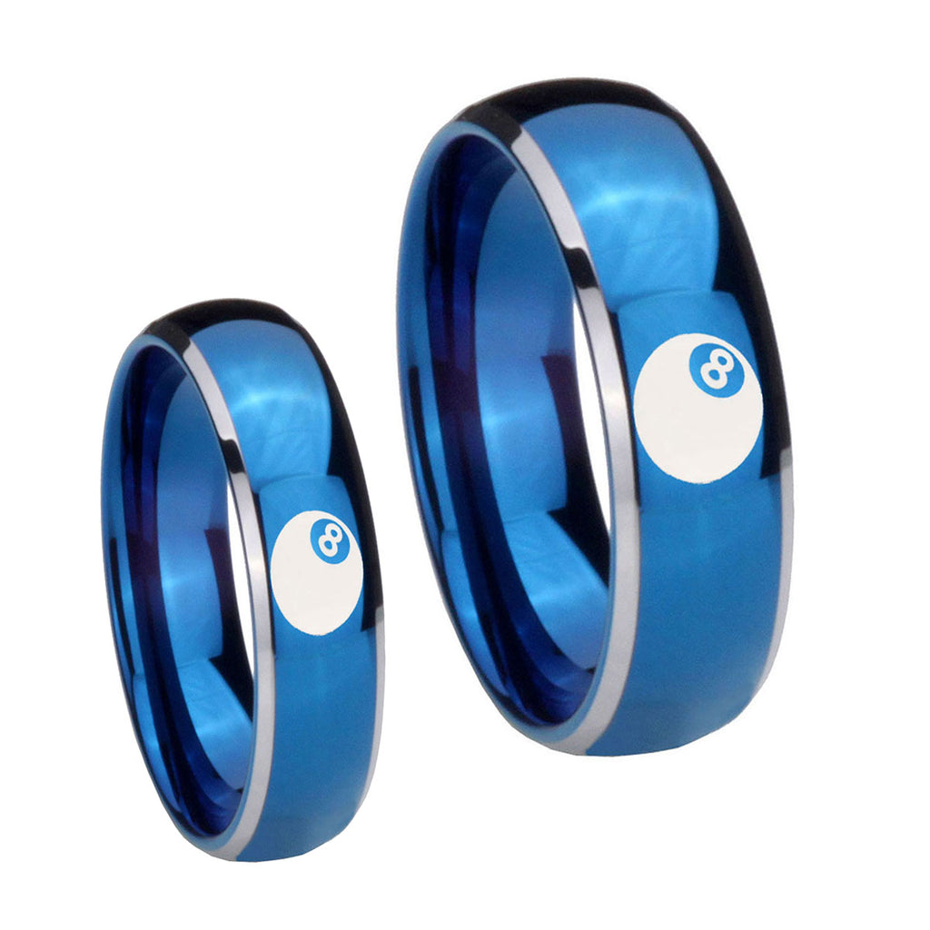 8 Ball Dome Blue 2 Tone Tungsten His And Hers Ring