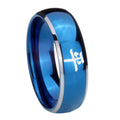 8mm Kanji Peace Dome Blue 2 Tone Tungsten Engagement Ring