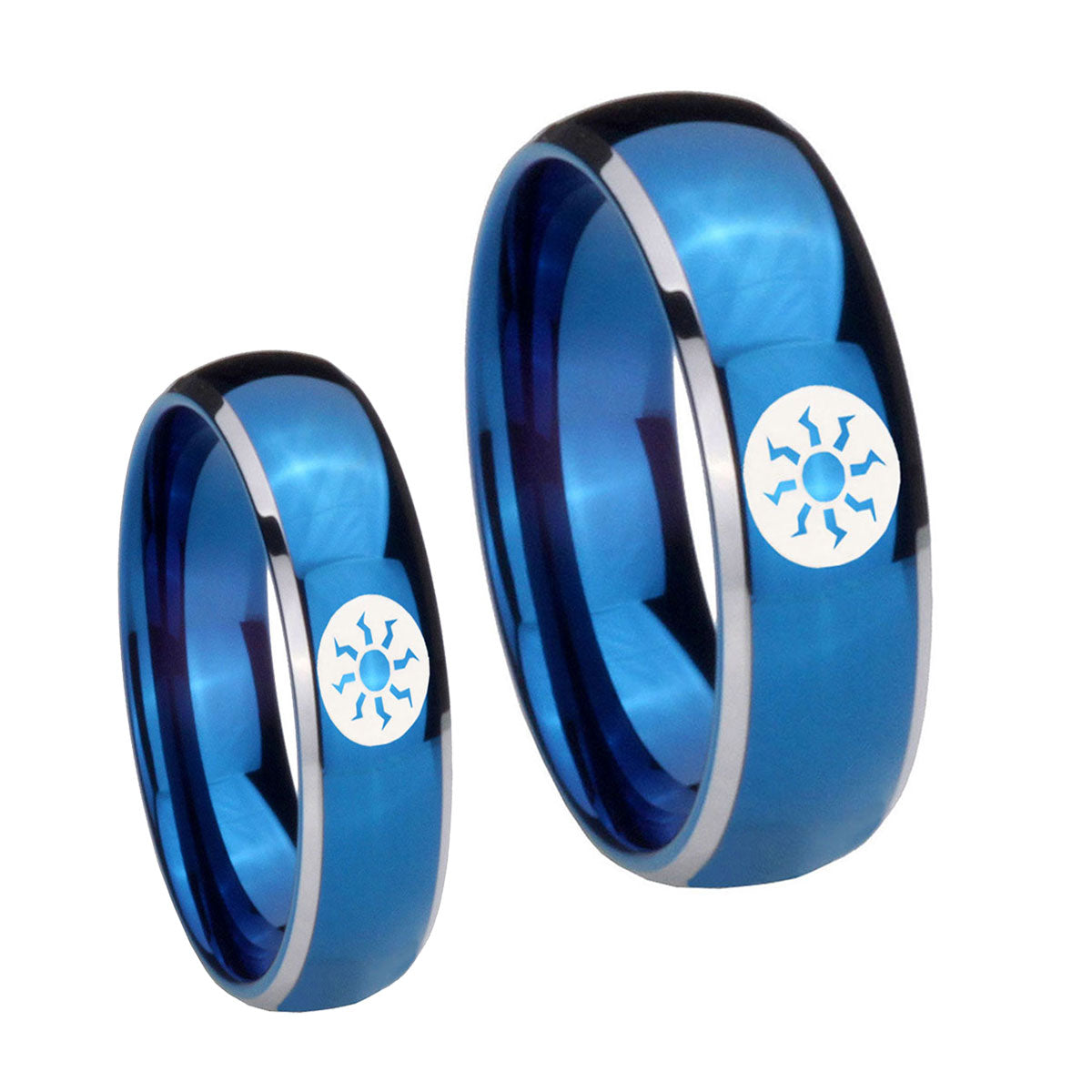 Magic The GatheRing Dome Blue 2 Tone Tungsten Bridal Ring Set
