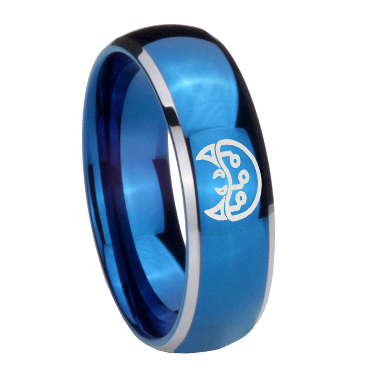 8mm Metroid Dome Blue 2 Tone Tungsten Men's Wedding Band