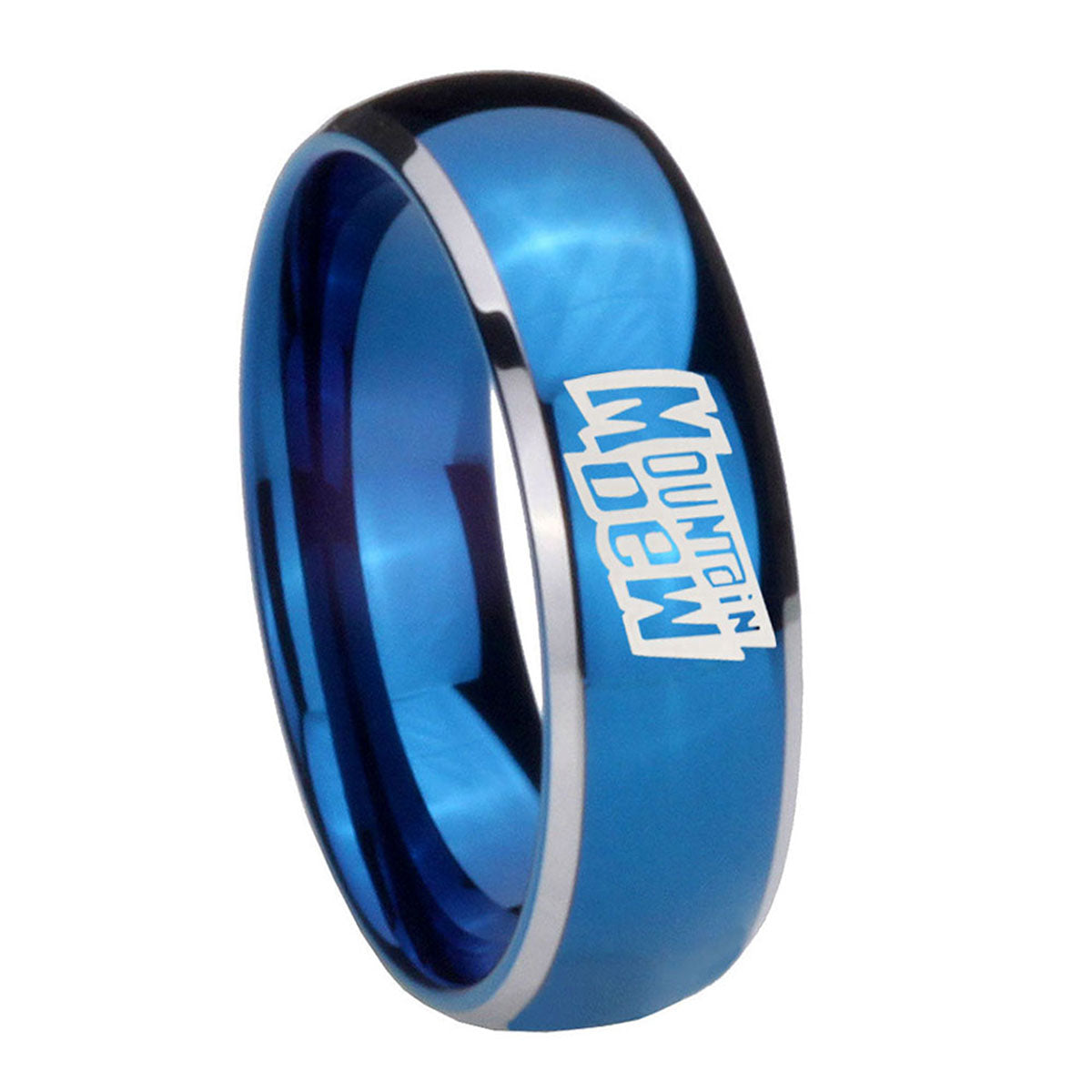 8mm Mountain Dew Dome Blue 2 Tone Tungsten Wedding Band Ring