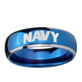 5, 8mm Navy Dome Blue 2 Tone Tungsten Ring