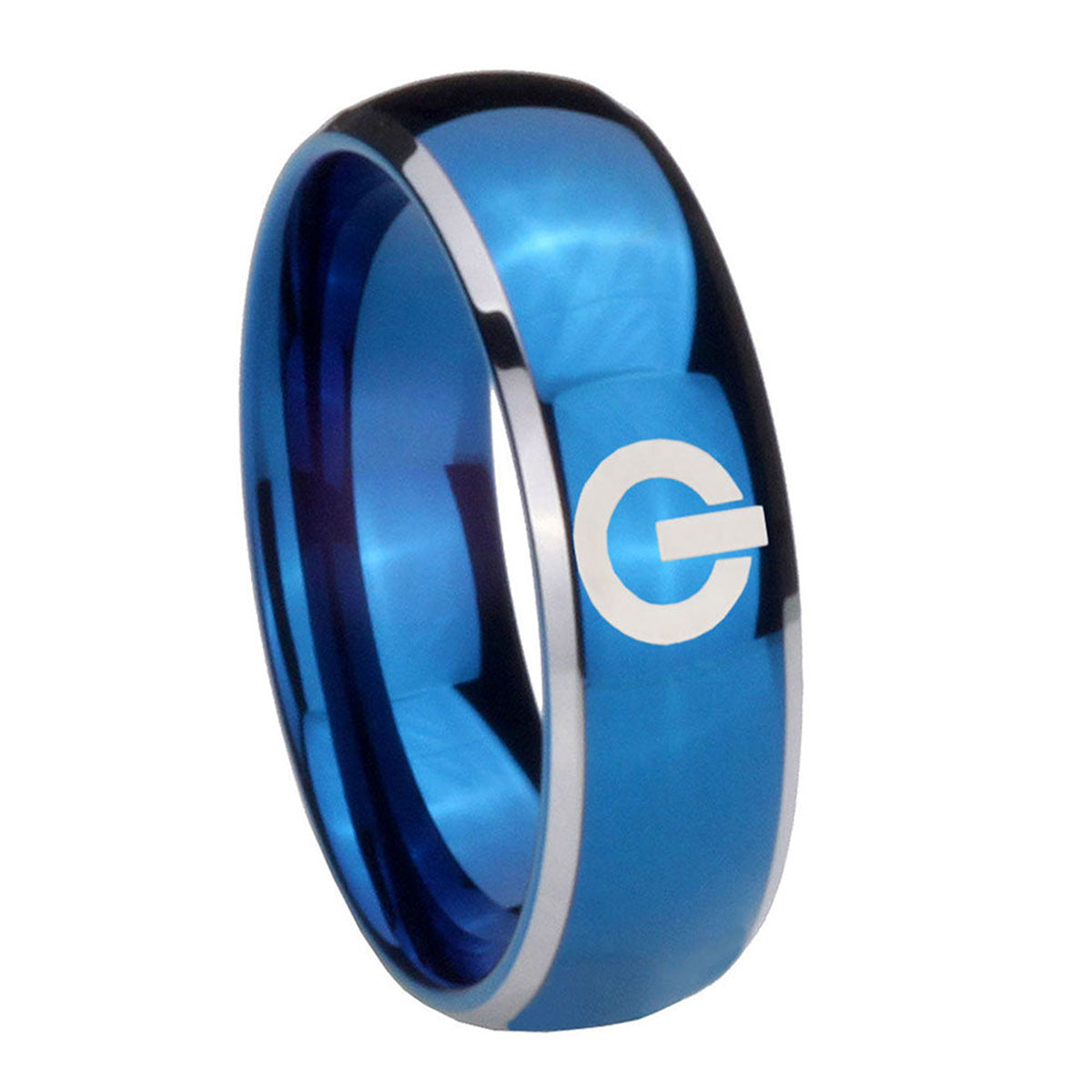 8mm Power Dome Blue 2 Tone Tungsten Wedding Bands Ring