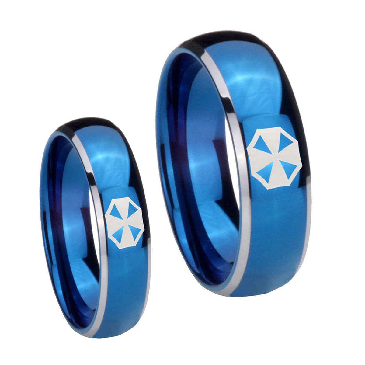 Resident Evil Dome Blue 2 Tone Tungsten Matching Ring Set