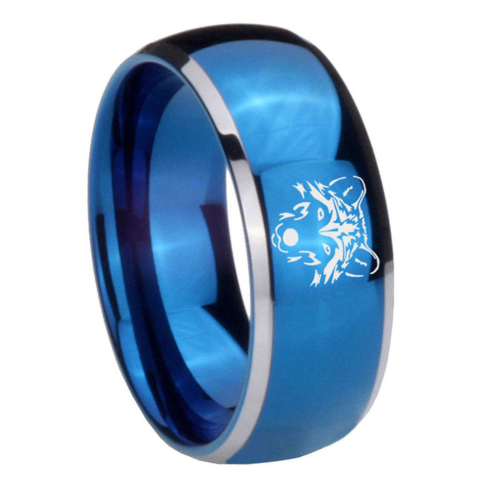 8mm Wolf Dome Blue 2 Tone Tungsten Carbide Promise Ring