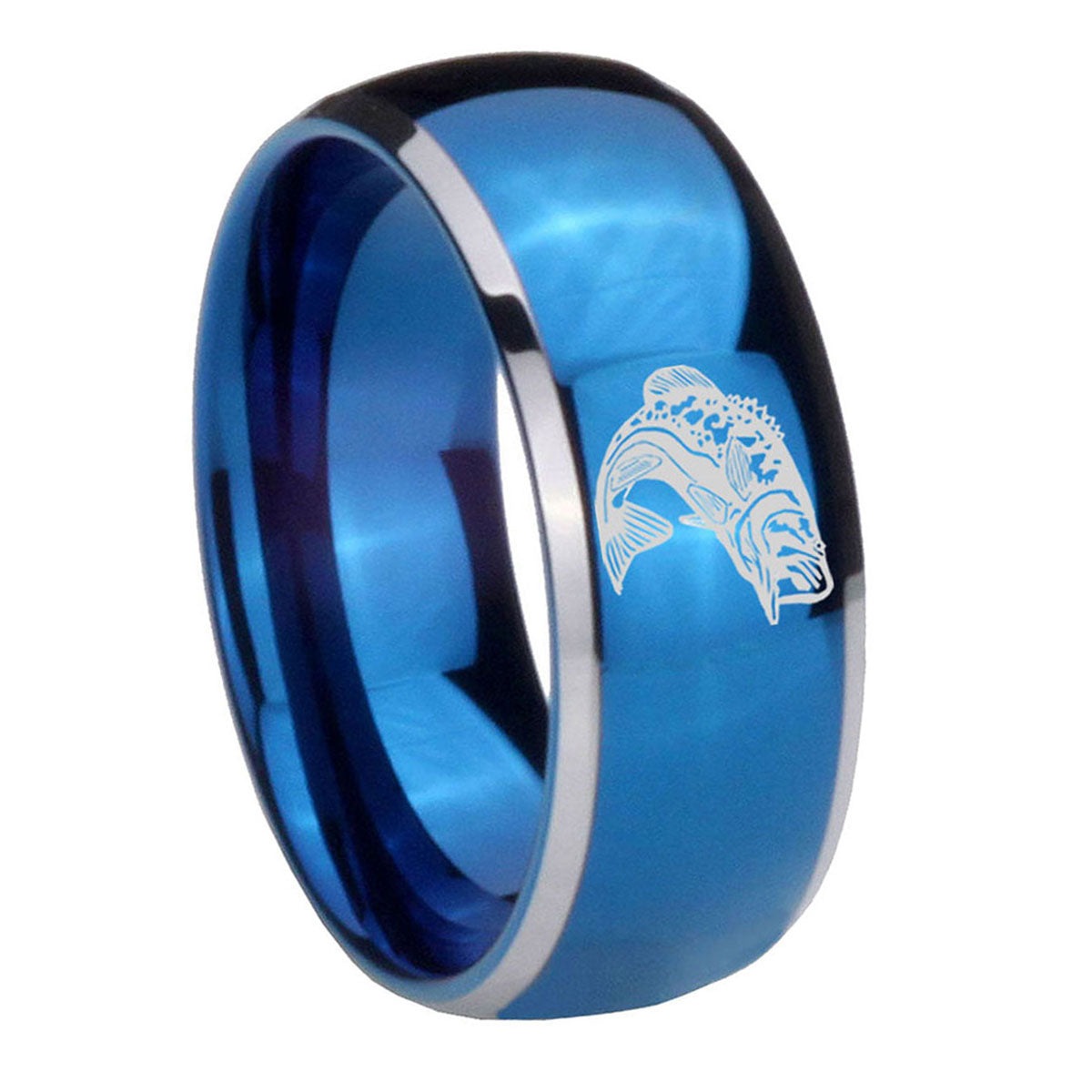 8mm Fishing Dome Blue 2 Tone Tungsten Carbide Promise Ring