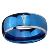 5, 8mm Medical Symbol Dome Blue 2 Tone Tungsten Carbide Promise Ring