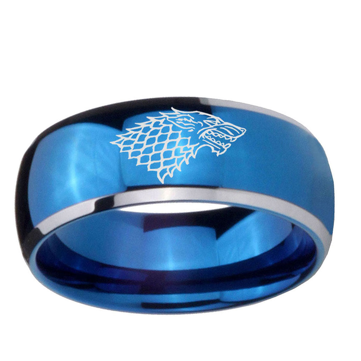 5mm Game Of Thrones House Stark Direwolf Dome Blue 2 Tone Tungsten Ring