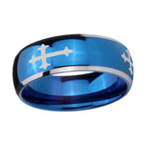 8mm-Christian-Cross-Religious-Dome-Blue-2-Tone-Tungsten-Carbide-Mens-Wedding-Band