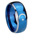 8mm Crescent Moon Stars Dome Blue 2 Tone Tungsten Ring