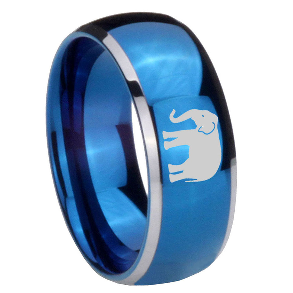 8mm Elephant Dome Blue 2 Tone Tungsten Carbide Promise Ring