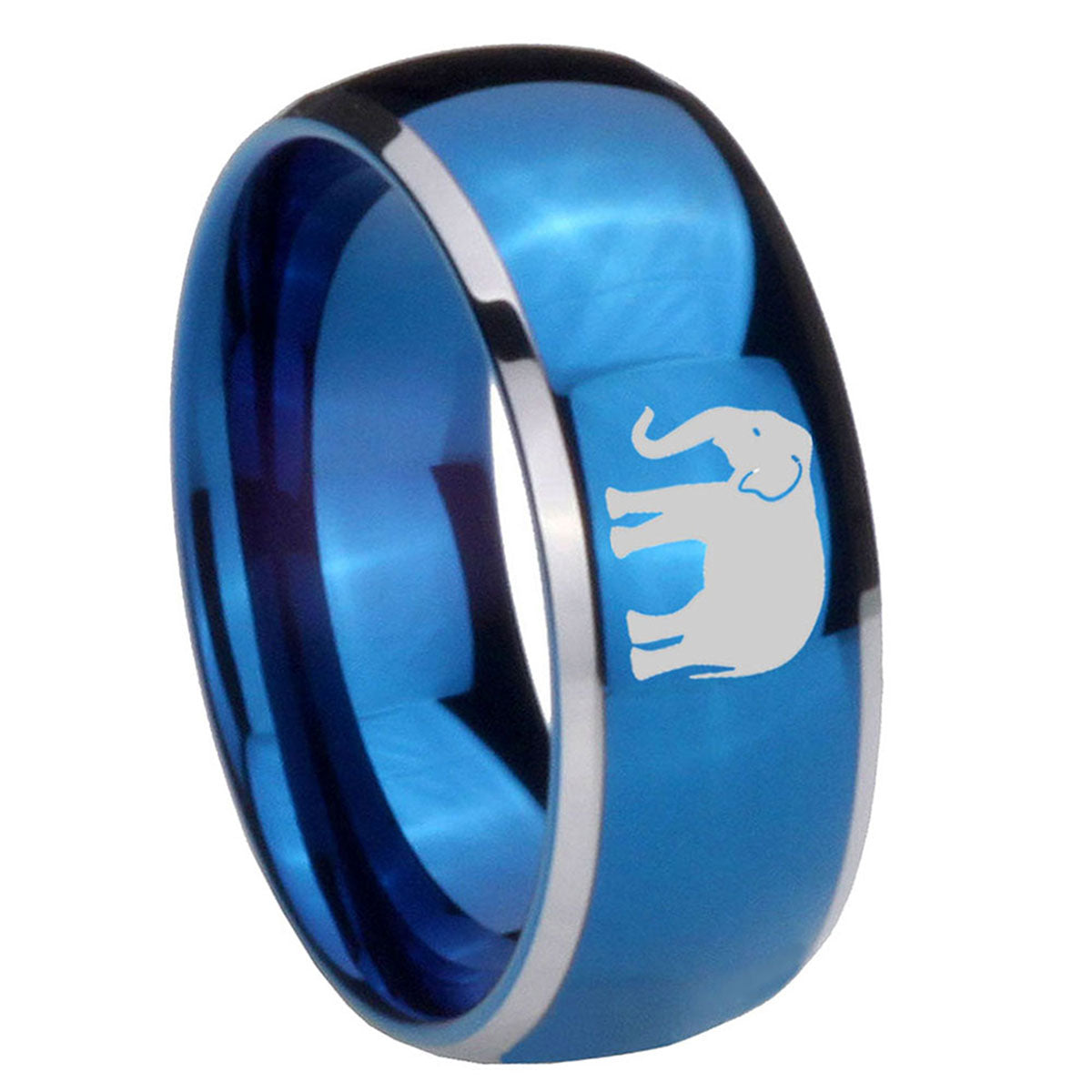 8mm Elephant Dome Blue 2 Tone Tungsten Carbide Promise Ring