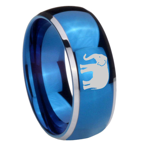 8mm Elephant Dome Blue 2 Tone Tungsten Carbide Promise Ring