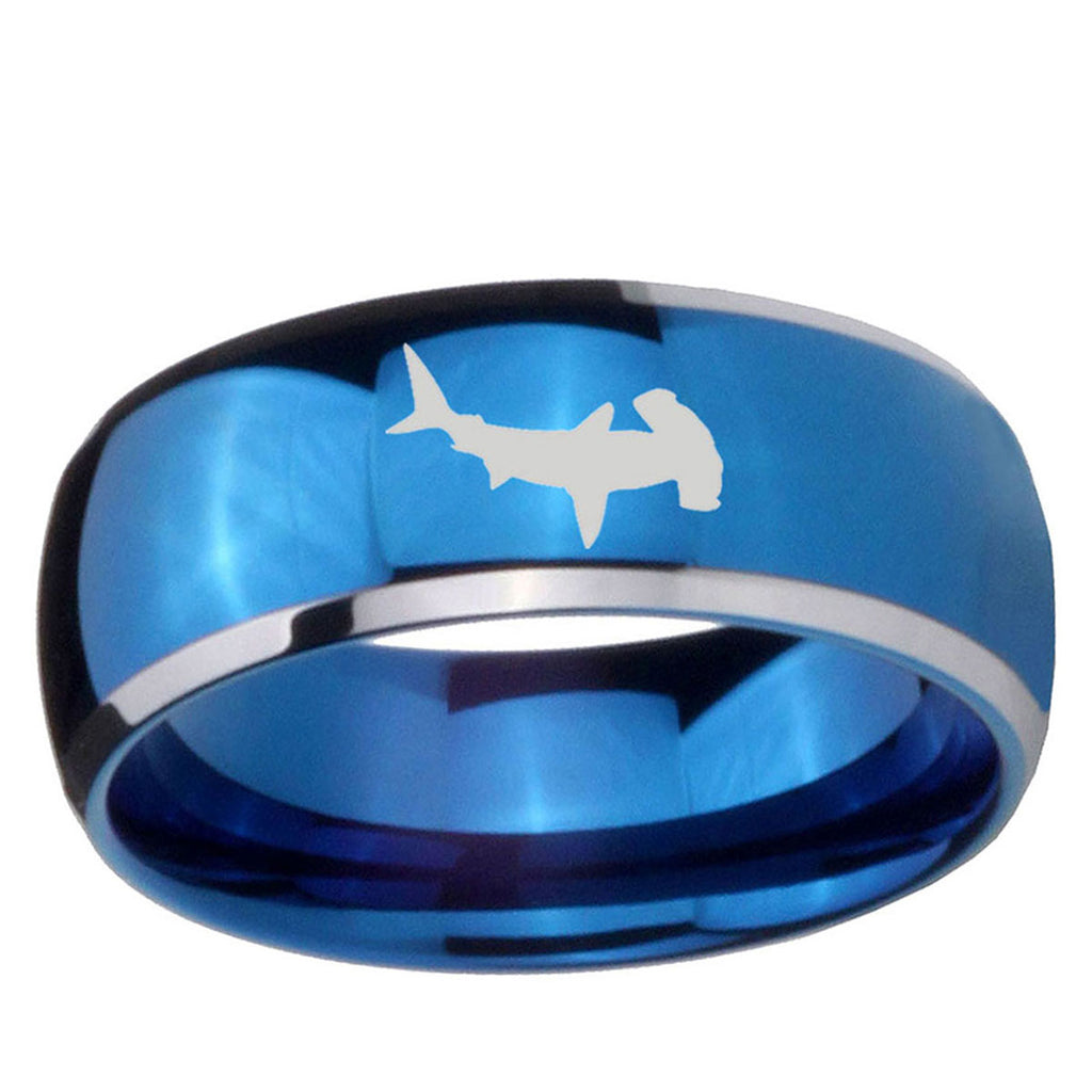 5mm Hammerhead Shark Dome Blue 2 Tone Tungsten Promise Ring