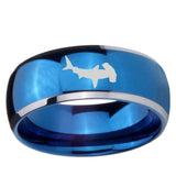 5, 8mm Hammerhead Shark Dome Blue 2 Tone Tungsten Carbide Promise Ring