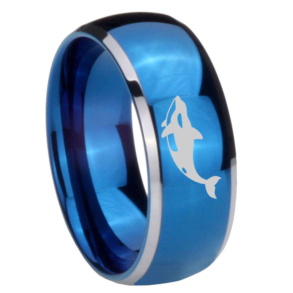 8mm Keller Whale Dome Blue 2 Tone Tungsten Promise Ring