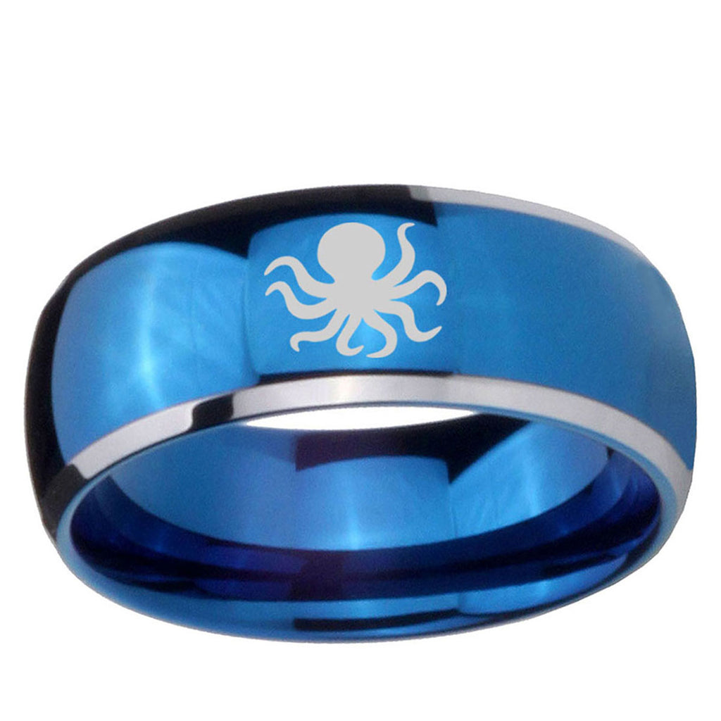 5mm Octopus Dome Blue 2 Tone Tungsten Carbide Promise Ring