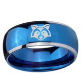 5, 8mm Raccoon Animal Dome Blue 2 Tone Tungsten Carbide Promise Ring