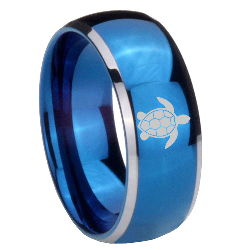 8mm Sea Turtle Dome Two Tone Blue Women's Tungsten Ring