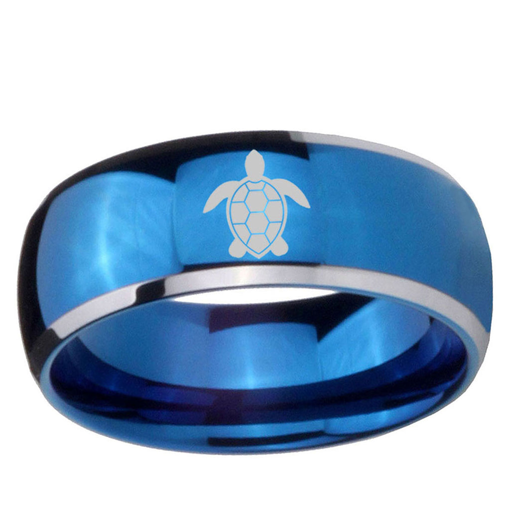 5mm Sea Turtle Dome Two Tone Blue Women's Tungsten Ring