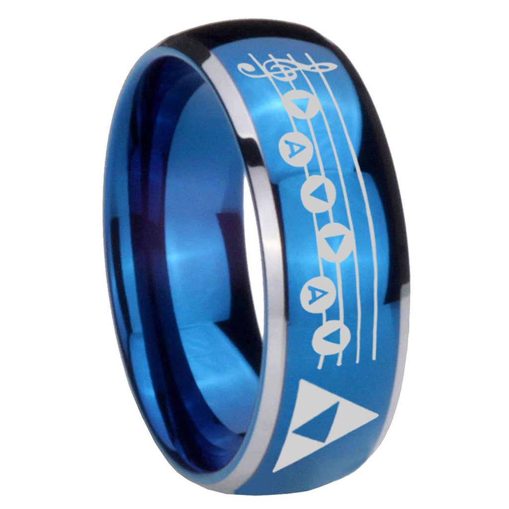 8mm Ocarina Songs Zelda Dome Two Tone Blue Tungsten Ring