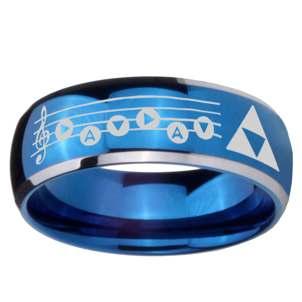 5mm Ocarina Songs Zelda Dome Two Tone Blue Tungsten Ring