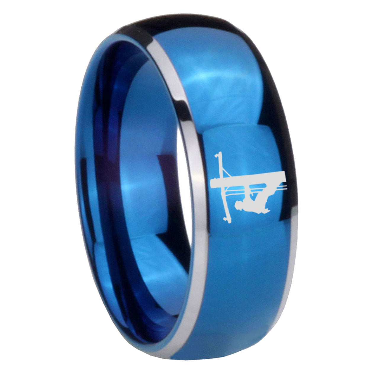 8mm Lineman Symbol Dome Two Tone Blue Tungsten Ring