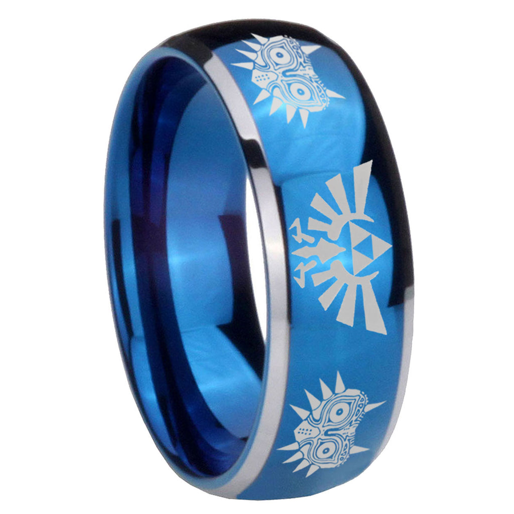 8mm Zelda Majora's Mask Dome Two Tone Blue Tungsten Ring