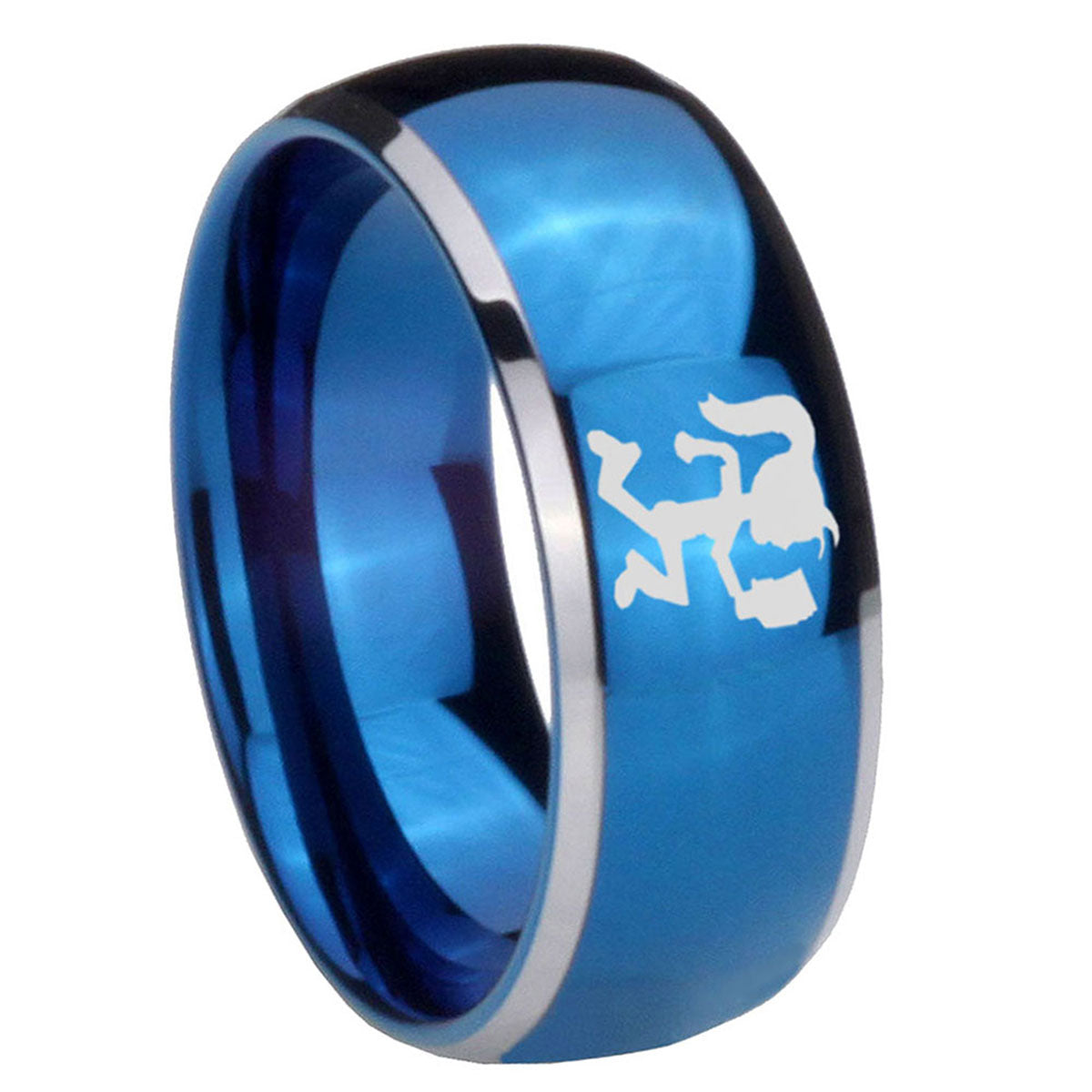8mm Hatchet Woman Dome Blue 2 Tone Tungsten Promise Ring