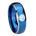 8mm Basketball Dome Blue 2 Tone Tungsten Wedding Ring