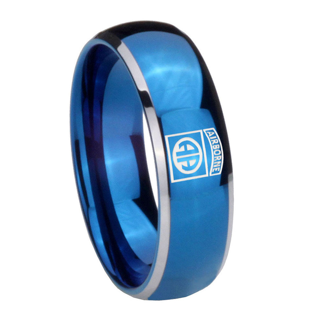 8mm Army Airborn Dome Blue 2 Tone Tungsten Men's Ring