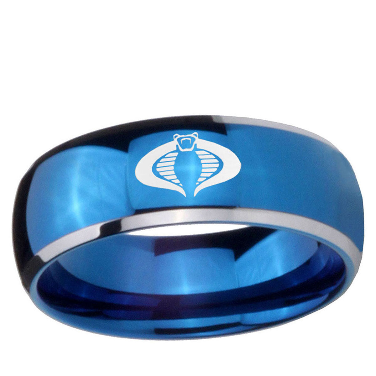 5mm Cobra Dome Blue 2 Tone Tungsten Mens Ring Personalized