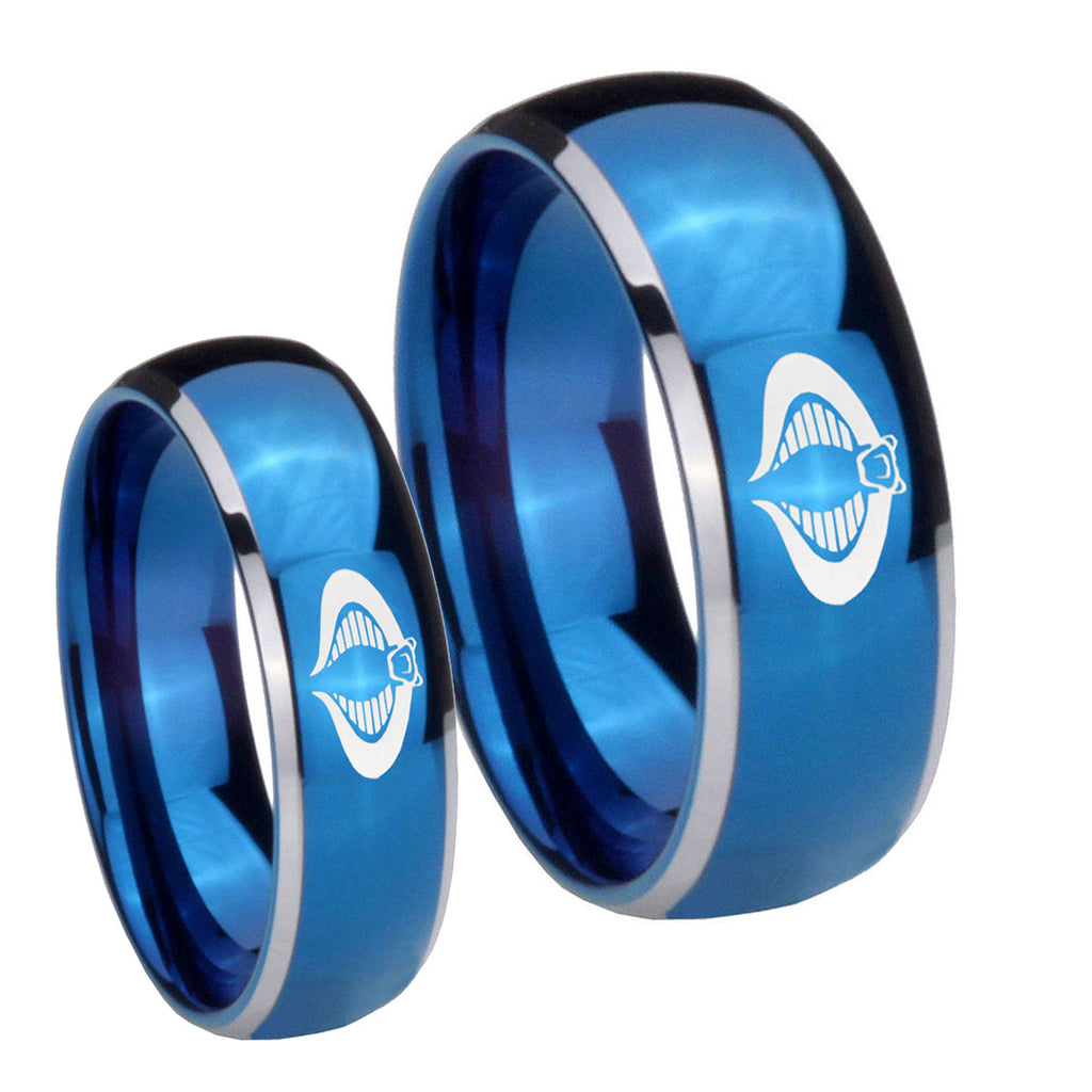 Cobra Dome Blue 2 Tone Tungsten Couple Wedding Rings