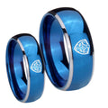 Zelda Hylian Shield Dome Blue 2 Tone Tungsten Engagement Ring Set