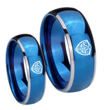 His and Hers Zelda Hylian Shield Dome Blue 2 Tone Tungsten Rings for Men Set