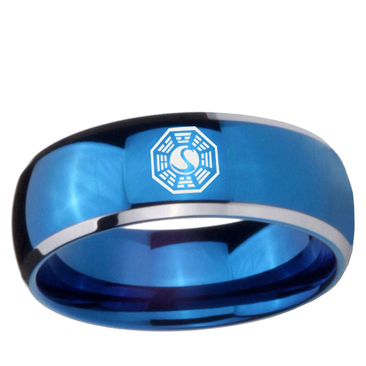 5mm Lost Dharma Dome Blue 2 Tone Tungsten Wedding Ring