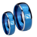 Military Pow Dome Blue 2 Tone Tungsten Wedding Ring Set