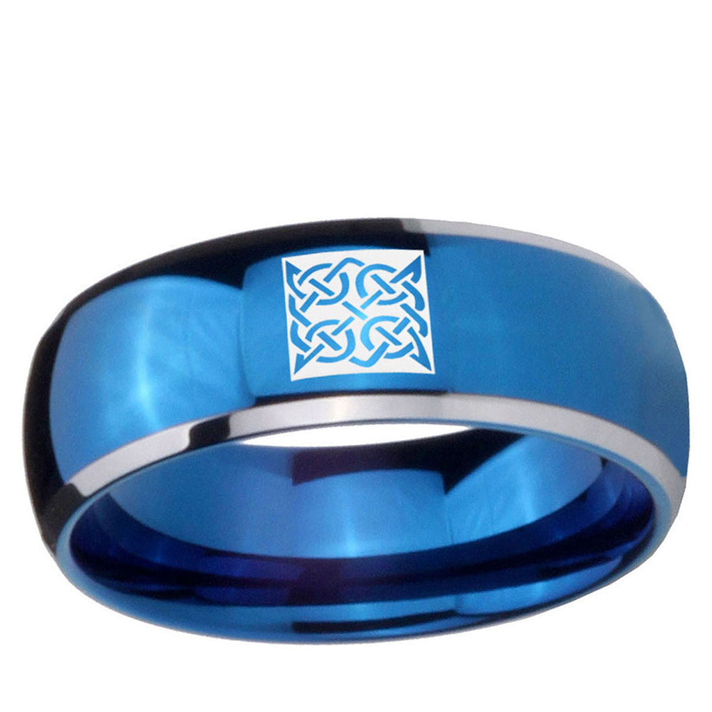 5mm Celtic Design Dome Blue 2 Tone Tungsten Engraved Ring
