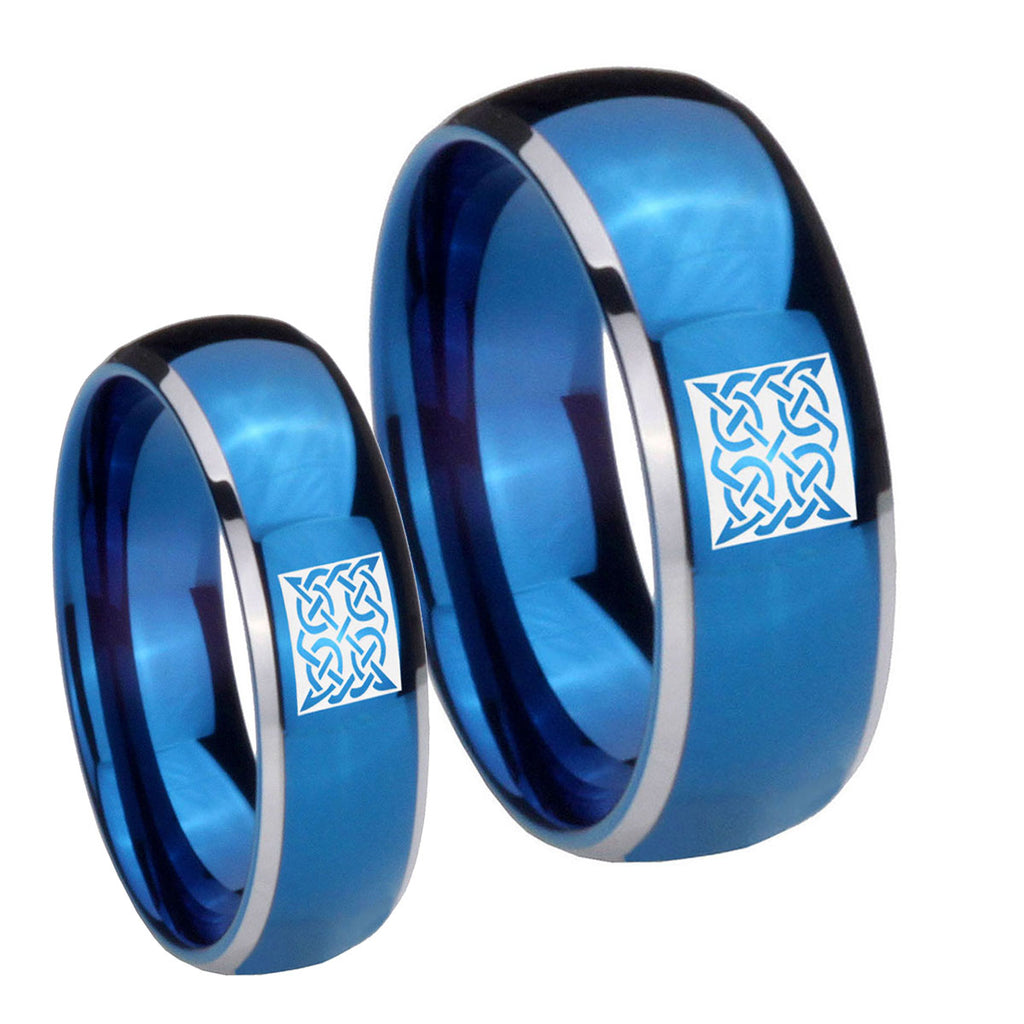 Celtic Design Dome Blue 2 Tone Tungsten Mens Set Rings