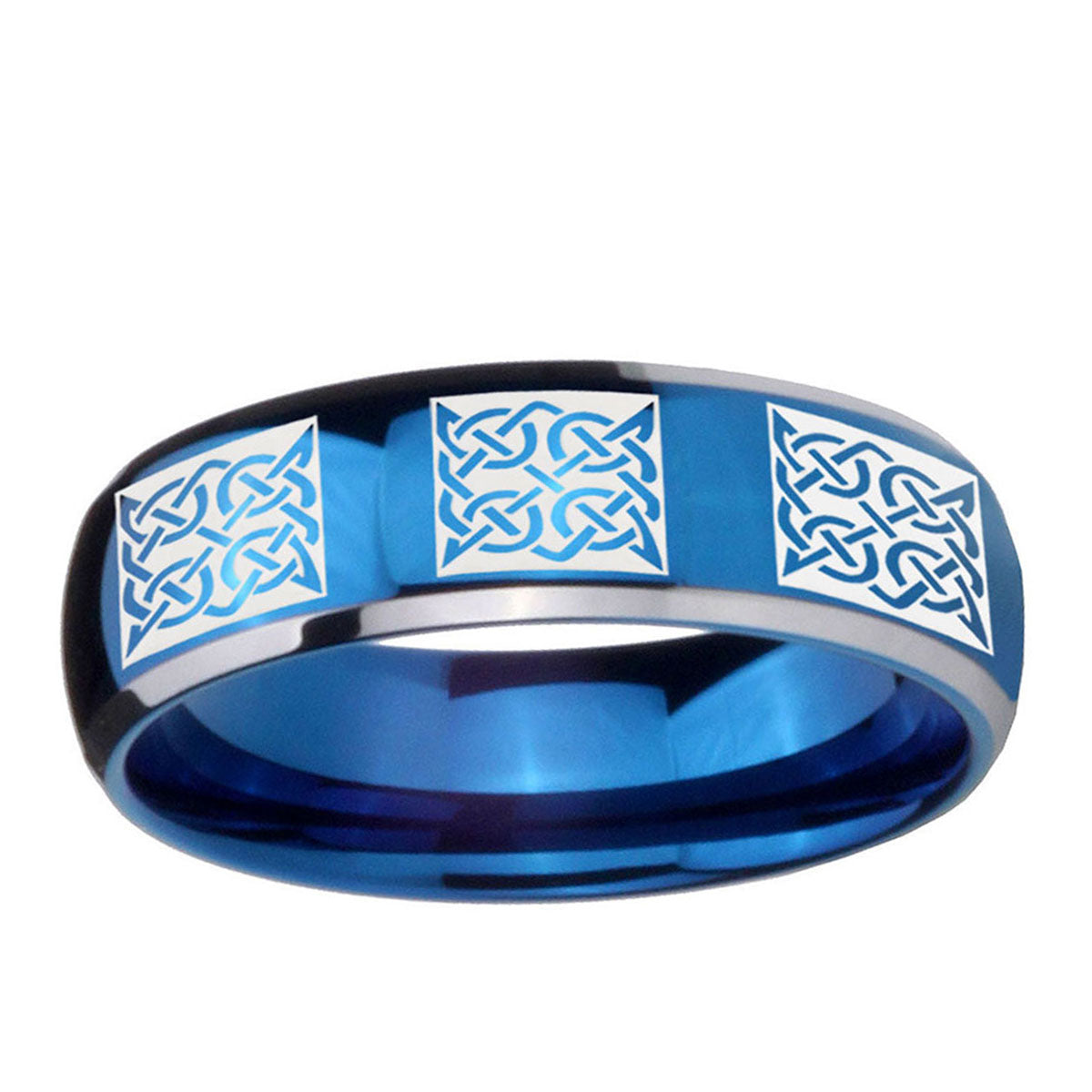 5mm Multiple Celtic Dome Blue 2 Tone Tungsten Men Bands