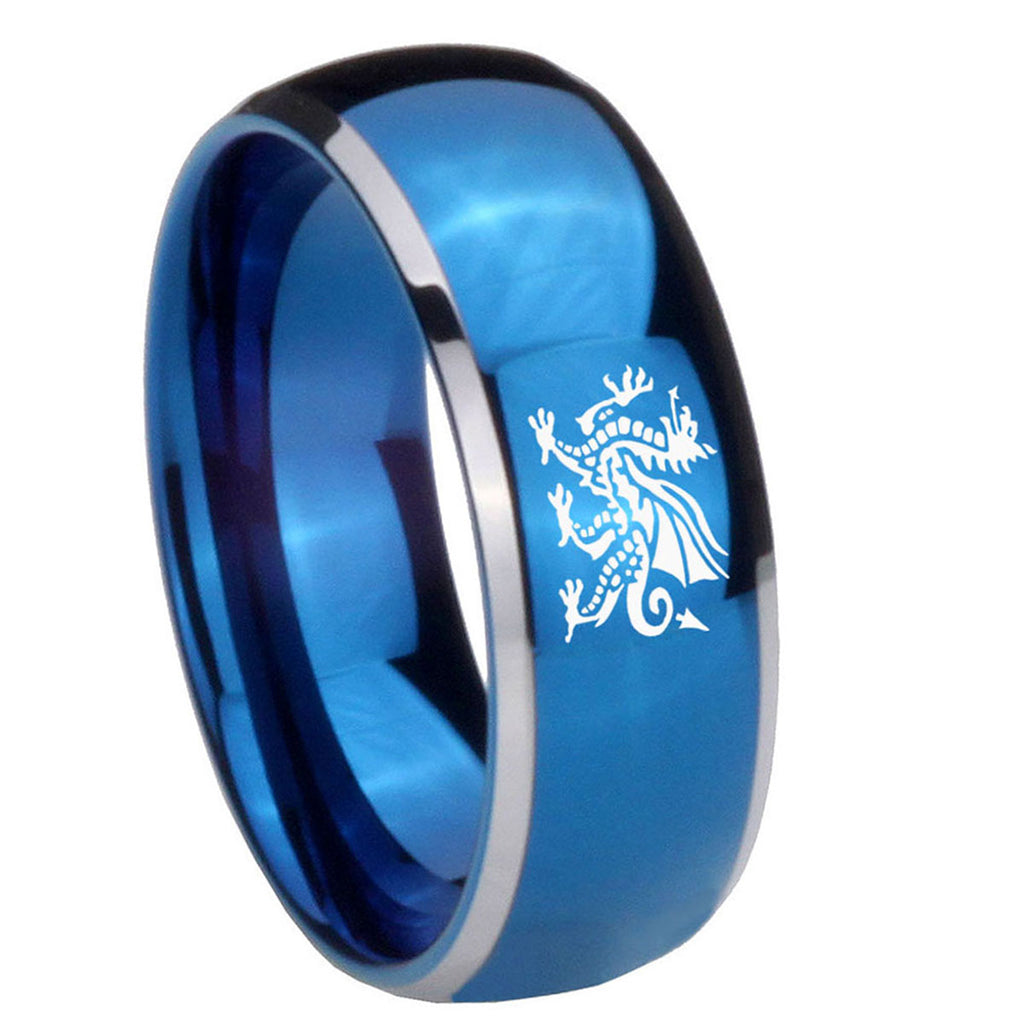 8mm Dragon Dome Blue 2 Tone Tungsten Mens Promise Ring