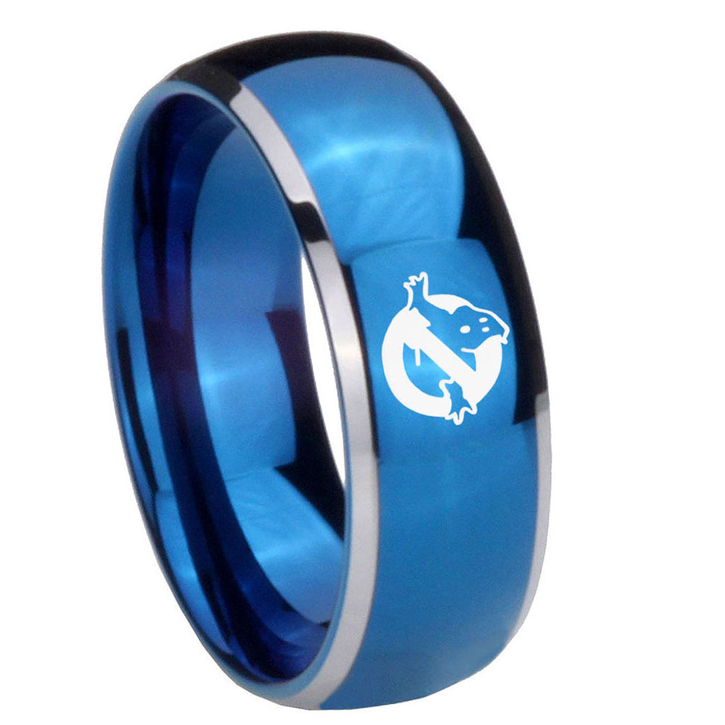 8mm Ghostbusters Dome Blue 2 Tone Tungsten Mens Wedding Ring