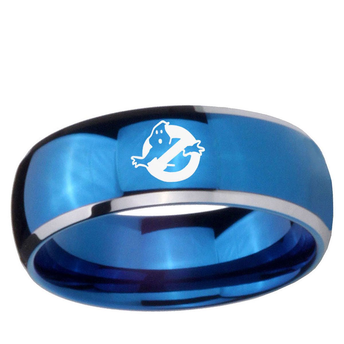5mm Ghostbusters Dome Blue 2 Tone Tungsten Mens Wedding Ring