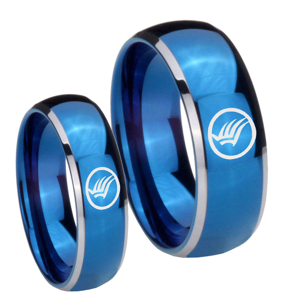 Glossy Blue Dome Mass Effect Two Tone Tungsten His And Hers Ring