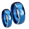 Wolf Dome Blue 2 Tone Tungsten Engagement Ring Set